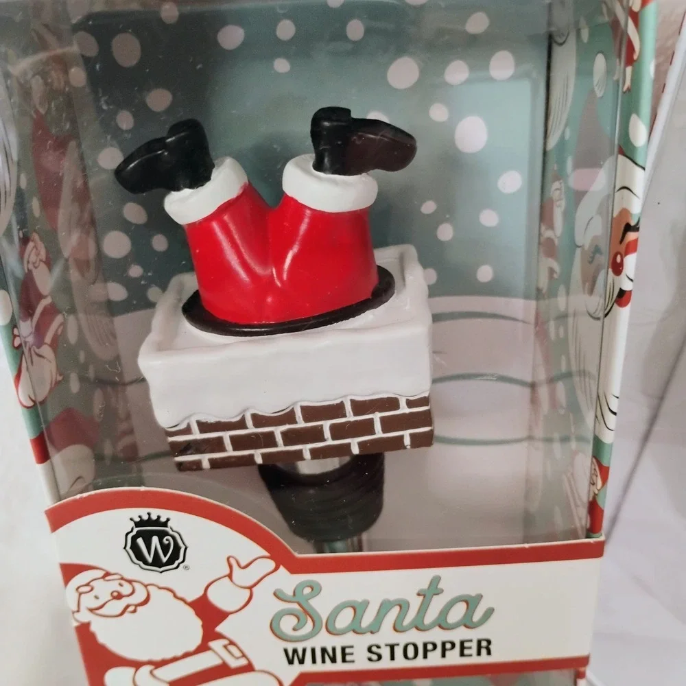Lot of 2 Holiday Wine Bottle Stopper Santa Chimney and Snowman Christmas Decor K